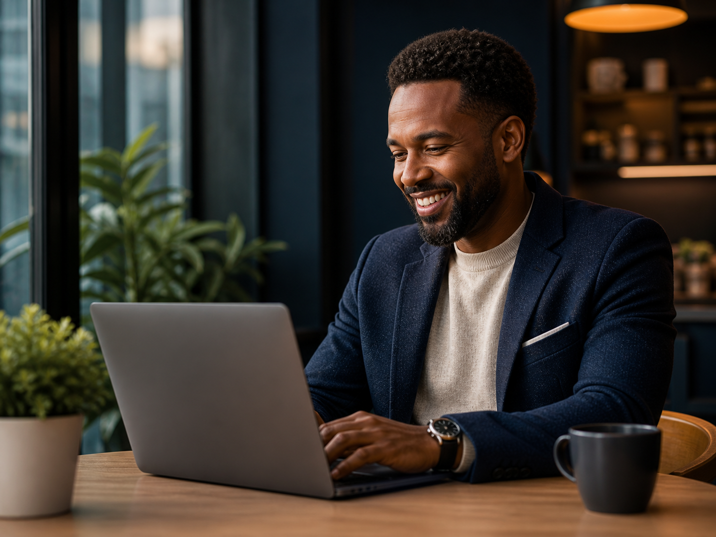 Professional using Noble West Finance online banking